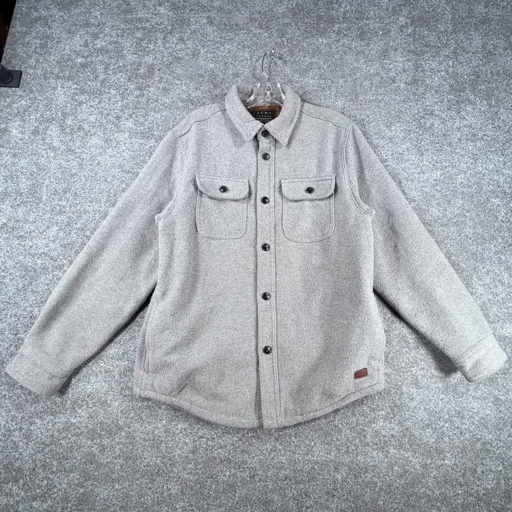 Jachs New York Shacket Men Medium Gray Wool Blend Dual Chest Pocket Button Front
